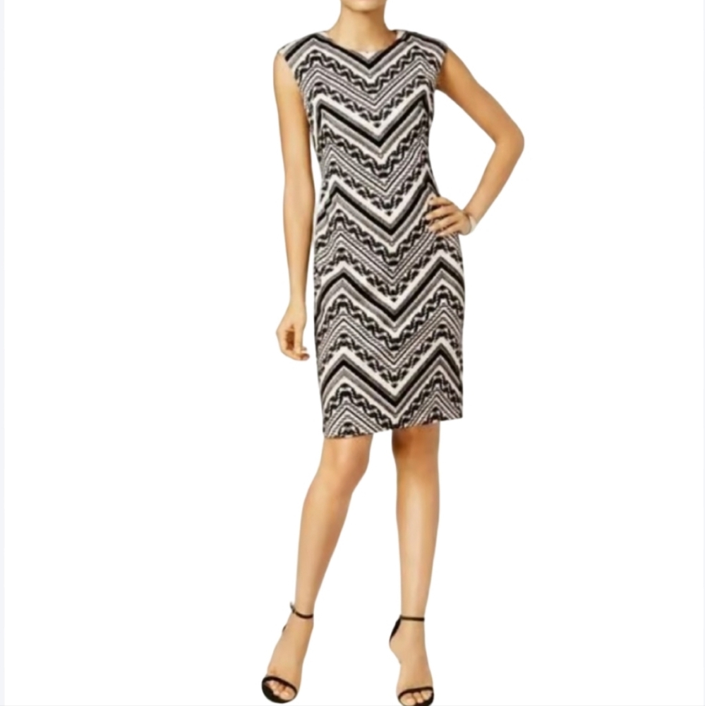 Vince Camuto Dress Size 8. Soft Pink With Black Velvet Chevron Pattern.